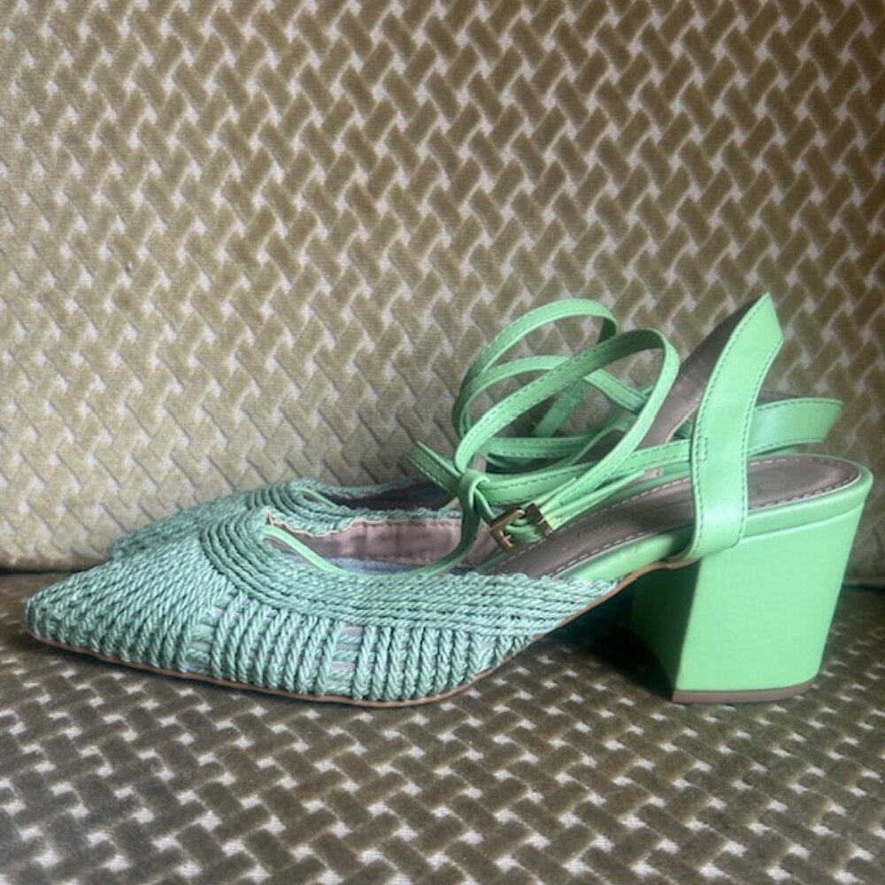 Anthropologie x Rafealla Booz Woven Apple Green Jute Block Heeled Sandals NEW - Picture 4 of 16